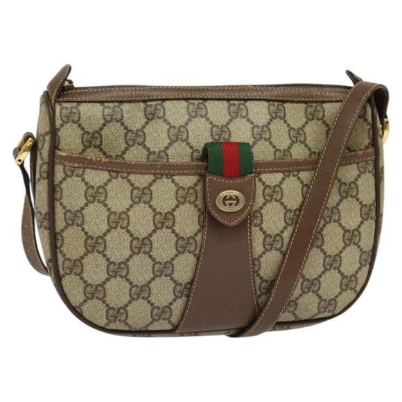 GUCCI GG Supreme Web Sherry Line Bag Pvc Beige Gold Red 89 02 032 - Picture 1 of 16
